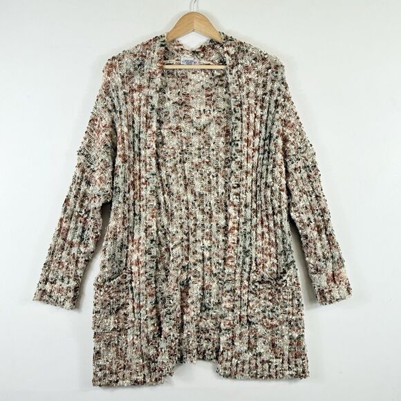 Wearables Beige Brown Fuzzy‎ Nubby Knit Open Front Cardigan Sweater Women's XS - Picture 1 of 6